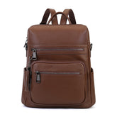 Unisex Vegetable Tanned Leather Laptop Backpack brown front view