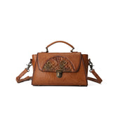 Square Vegetable Tanned Leather Tote Bag brown front view