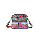Color Block Vegetable Tanned Leather Crossbody Bag gray front view