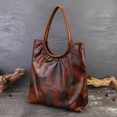 Handbags Vegetable Tanned Leather Tote Bag gray angled view