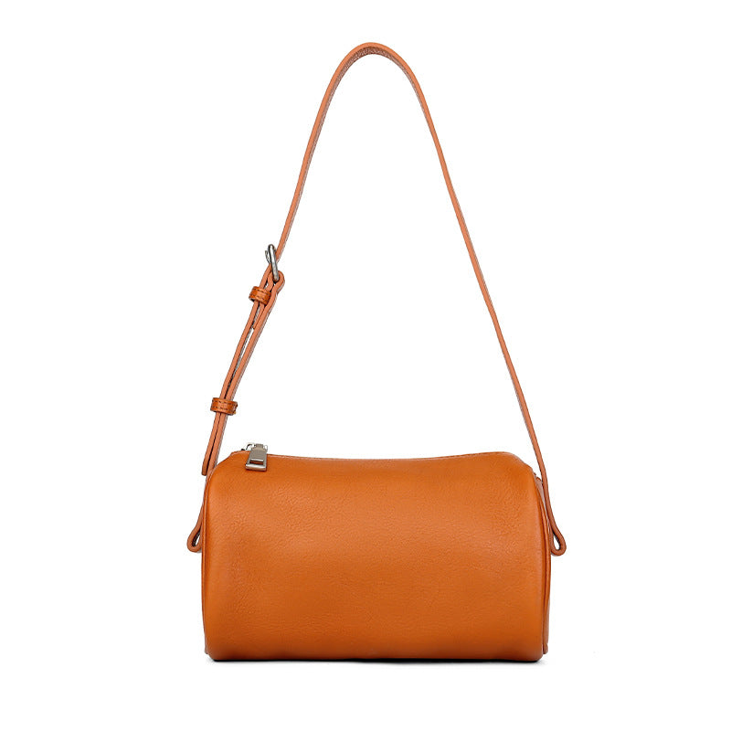 Cylindrical Vegetable Tanned Leather Crossbody Bag tan front view