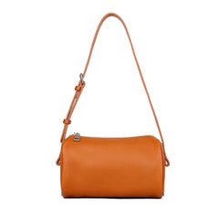 Cylindrical Vegetable Tanned Leather Crossbody Bag tan front view
