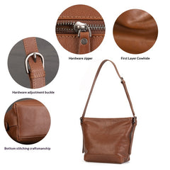 Casual Vegetable Tanned Leather Bucket Bag gray side view
