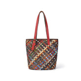 Color Block Vegetable Tanned Leather Tote Bag gray front view