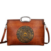 Distressed Vegetable Tanned Leather Tote Bag brown front view