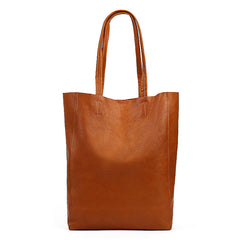 Niche Vegetable Tanned Leather Tote Bag orange front view