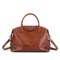Large Capacity Vegetable Tanned Leather Tote Bag brown front view