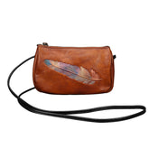 Square Vegetable Tanned Leather Crossbody Bag orange front view