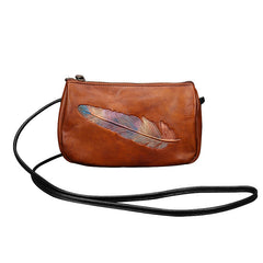Square Vegetable Tanned Leather Crossbody Bag orange front view