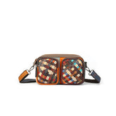 Woven Vegetable Tanned Leather Shoulder Bag gray front view