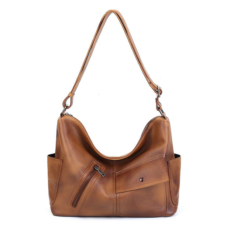 Casual Vegetable Tanned Leather Tote Bag tan front view