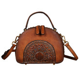Distressed Vegetable Tanned Leather Crossbody Bag brown front view