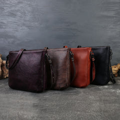 Versatile Vegetable Tanned Leather Crossbody Bag gray side view