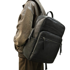 Casual Vegetable Tanned Leather Laptop Backpack brown side view