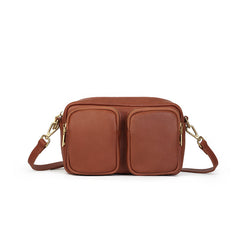 Single Vegetable Tanned Leather Crossbody Bag orange front view
