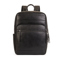 Casual Vegetable Tanned Leather Laptop Backpack brown front view