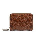 Compact Vegetable Tanned Leather Card Holder brown front view
