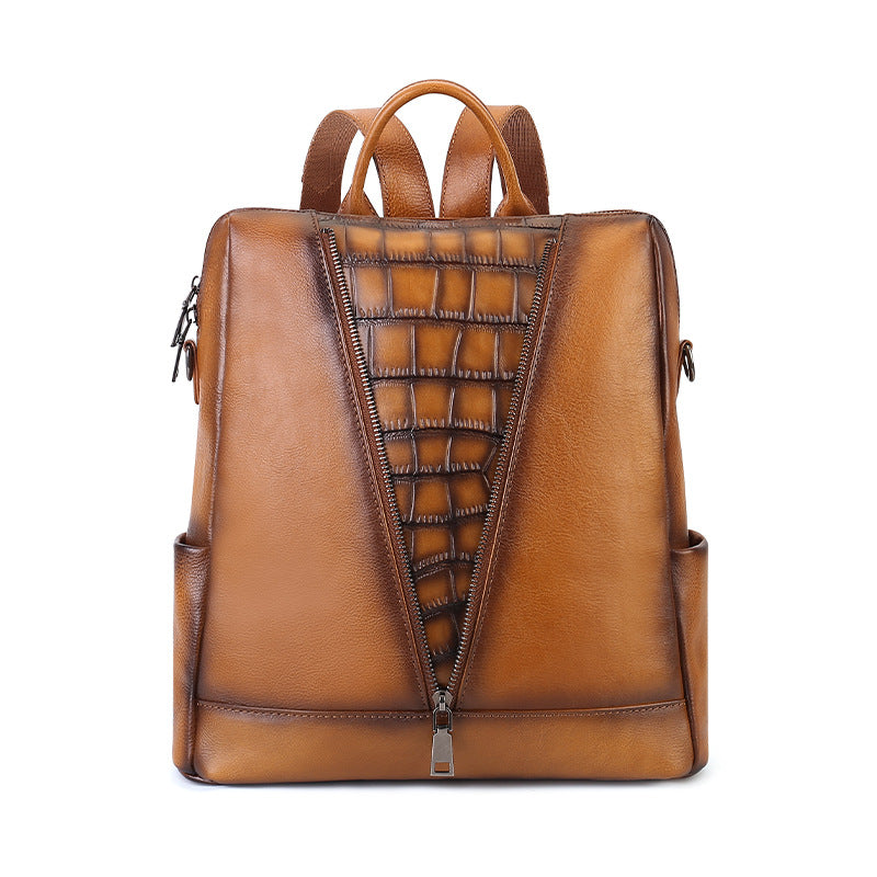 Lightweight Vegetable Tanned Leather Backpack tan front view