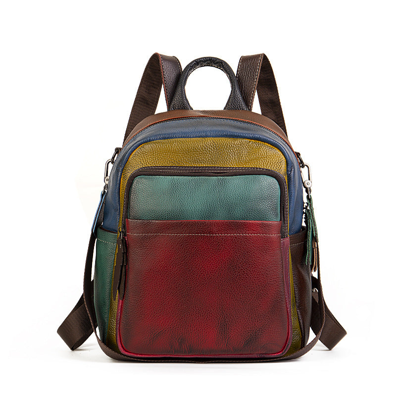 Patchwork Vegetable Tanned Leather Backpack brown front view