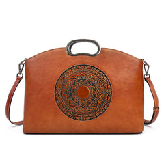 Embossed Vegetable Tanned Leather Crossbody Bag orange front view