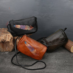 Square Vegetable Tanned Leather Crossbody Bag brown angled view