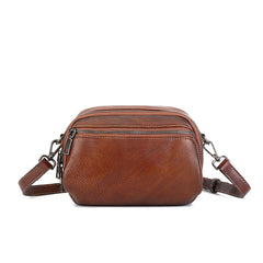 Hand Painted Vegetable Tanned Leather Crossbody Bag brown front view
