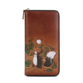 Distressed Vegetable Tanned Leather Clutch Wallet brown front view