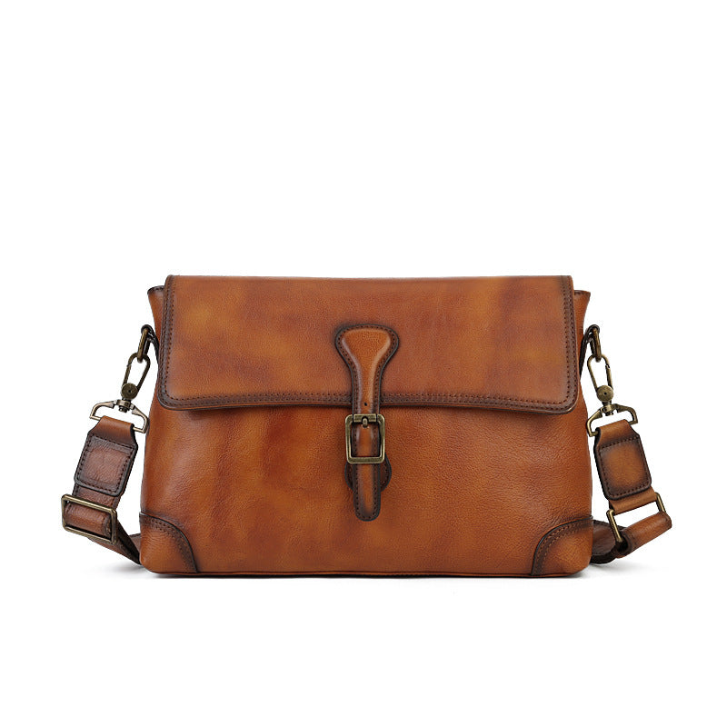 Feel Vegetable Tanned Leather Crossbody Bag brown front view