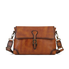 Feel Vegetable Tanned Leather Crossbody Bag brown front view