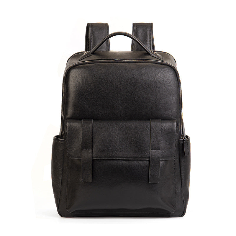 Travel Vegetable Tanned Leather Laptop Backpack brown front view