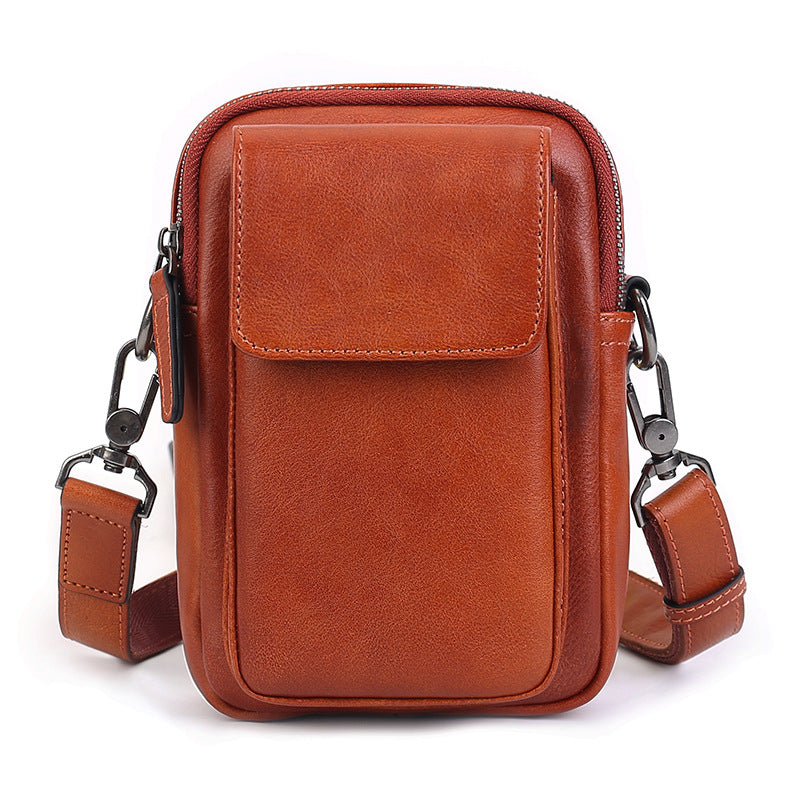 Phone Vegetable Tanned Leather Crossbody Bag red front view