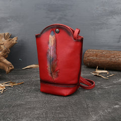Bucket Vegetable Tanned Leather Crossbody Bag gray side view