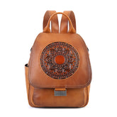 Single Vegetable Tanned Leather Backpack orange front view