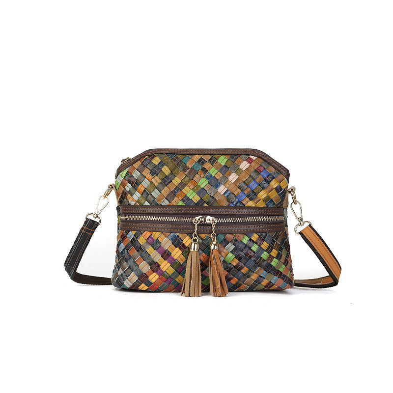 Shell Vegetable Tanned Leather Crossbody Bag gray front view