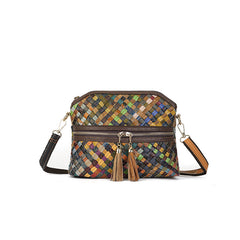 Shell Vegetable Tanned Leather Crossbody Bag gray front view