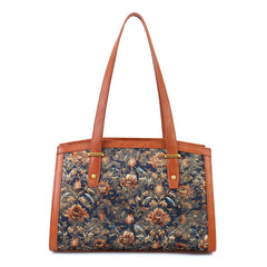 Embroidered Vegetable Tanned Leather Tote Bag gray front view