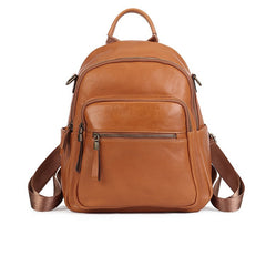 Retro Vegetable Tanned Leather Backpack tan front view