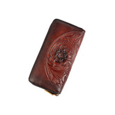 Floral Vegetable Tanned Leather Card Holder brown front view