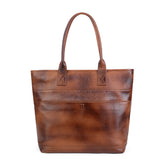 Travel Vegetable Tanned Leather Tote Bag brown front view