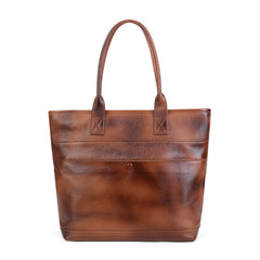 Travel Vegetable Tanned Leather Tote Bag brown front view
