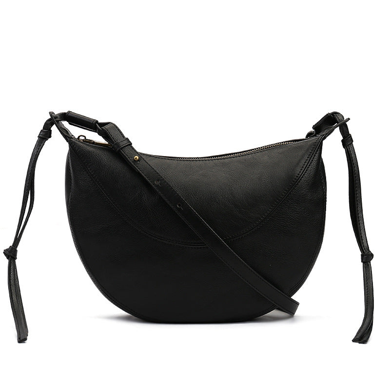 Crescent Vegetable Tanned Leather Shoulder Bag green front view