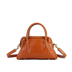 Chinese Style Vegetable Tanned Leather Tote Bag orange front view
