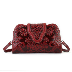 Vintage Vegetable Tanned Leather Clutch Bag brown front view