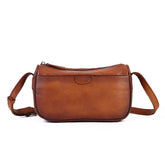 Vintage Vegetable Tanned Leather Shoulder Bag brown front view