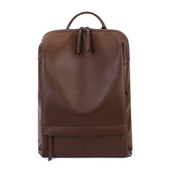 Large Capacity Vegetable Tanned Leather Laptop Backpack brown front view