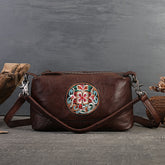 Embroidered Vegetable Tanned Leather Crossbody Bag gray back view