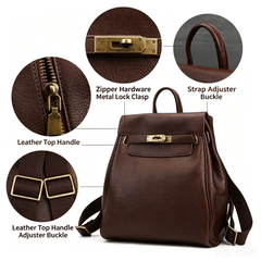 Casual Vegetable Tanned Leather Backpack brown angled view