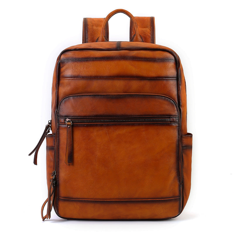 Imported Vegetable Tanned Leather Backpack brown front view