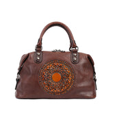 Embossed Vegetable Tanned Leather Tote Bag brown front view