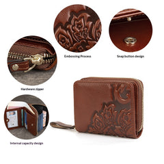 European Vegetable Tanned Leather Card Holder brown detail view